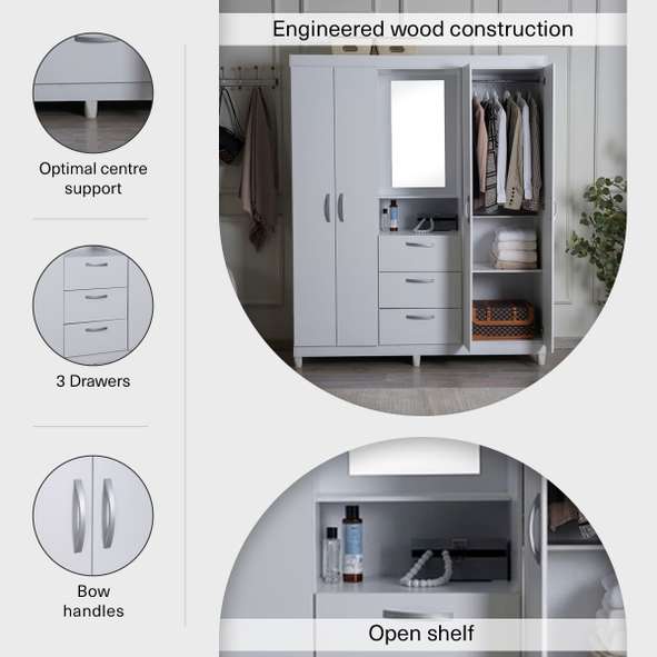 LONDRINA 4 DOOR WARDROBE WITH 3 DRAWERS - WHITE | Pan Home